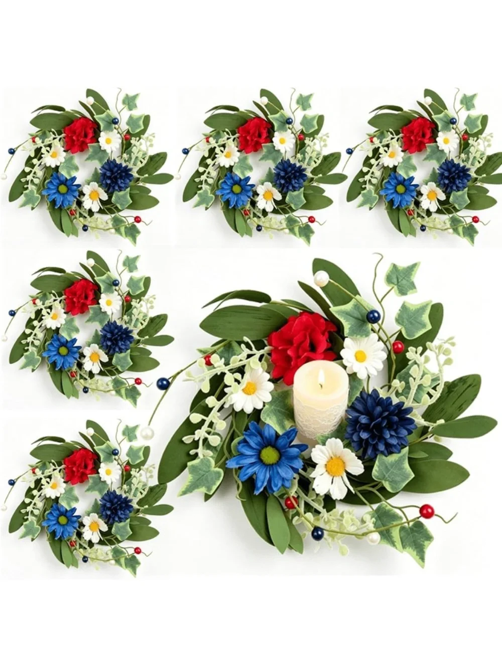 6 Pcs 4th of July Candle Rings, Candle Rings Wreaths new in box